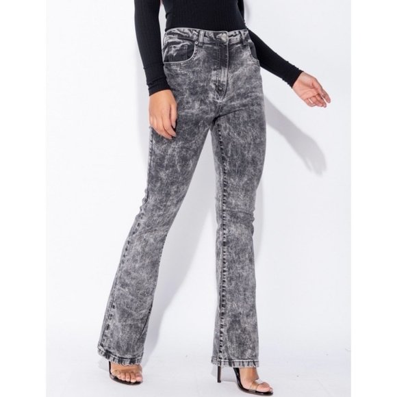 Gray Acid Wash High Waist Skinny Flare Denim Jeans - Picture 5 of 10